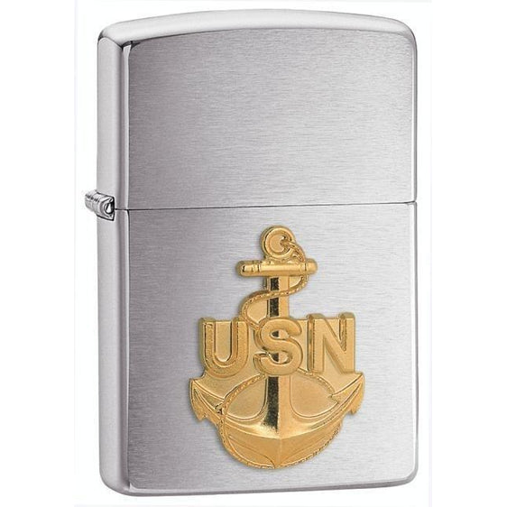 Zippo Lighter - Navy Anchor Brushed Chrome