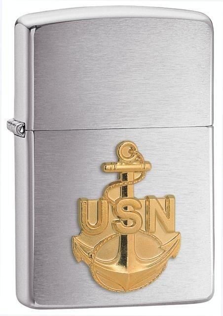 Zippo Lighter - Navy Anchor Brushed Chrome