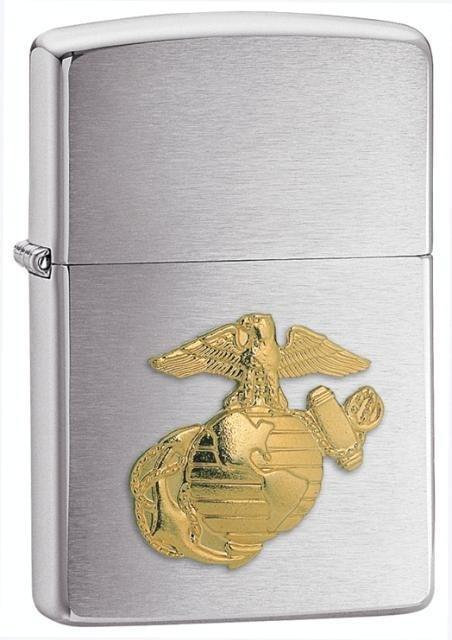 Zippo Lighter - Marines Emblem Brushed Chrome