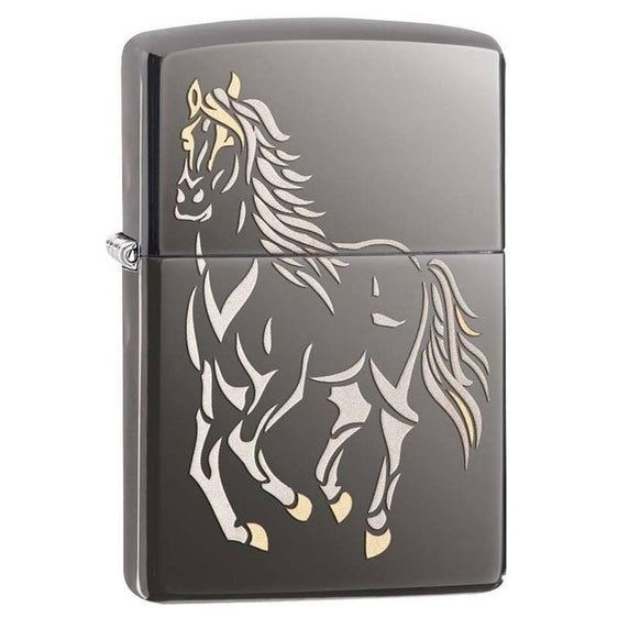 Zippo Lighter - Running Horse Black Ice Finish