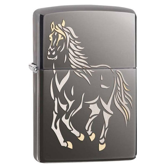 Zippo Lighter - Running Horse Black Ice Finish