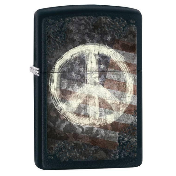 Zippo Lighter - Peace on American Flag Black Matte