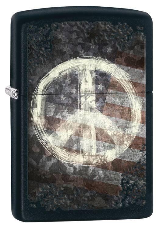 Zippo Lighter - Peace on American Flag Black Matte