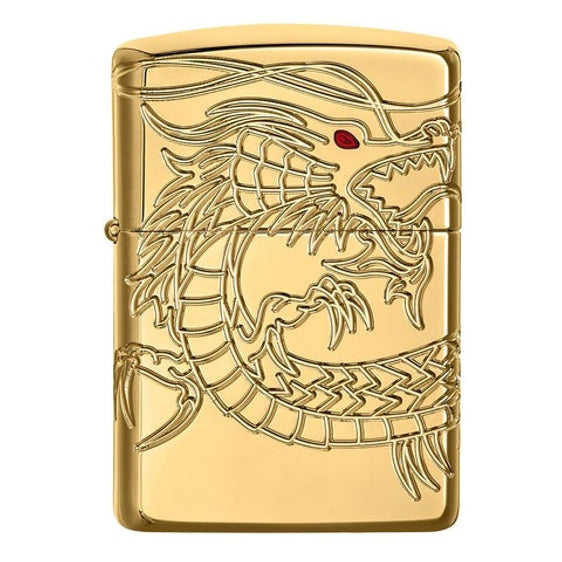 Zippo Lighter - Asian Dragon Armor High Polish Gold - Lighter USA