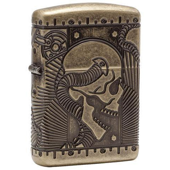 Zippo Lighter - Steampunk Skull Antique Brass