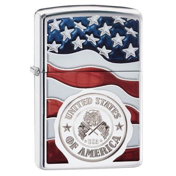 Zippo Lighter - American Stamp On Flag