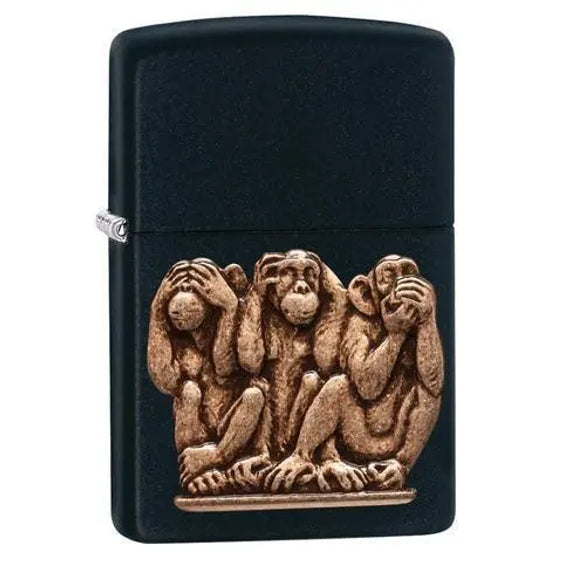 Zippo Lighter - Three Monkeys Black Matte