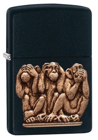 Zippo Lighter - Three Monkeys Black Matte