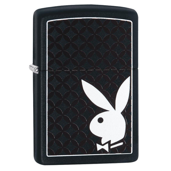 Zippo Lighter - Playboy w/ Curved Diamond Pattern Black Matte