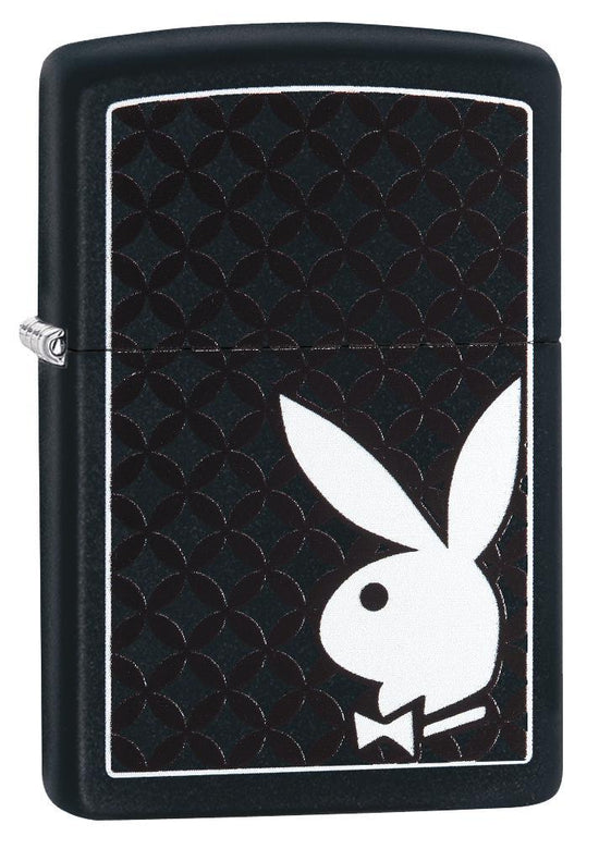 Zippo Lighter - Playboy w/ Curved Diamond Pattern Black Matte