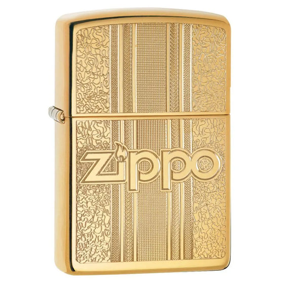 Zippo Lighter - Engraved Ornate Pattern w/ Zippo Stamp on High Polish Brass