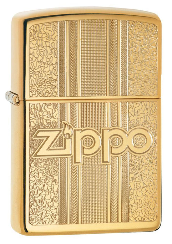 Zippo Lighter - Engraved Ornate Pattern w/ Zippo Stamp on High Polish Brass