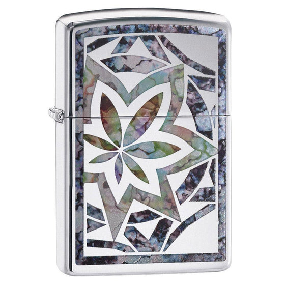 Zippo Lighter - Geometric Fusion Leaf High Polish Chrome