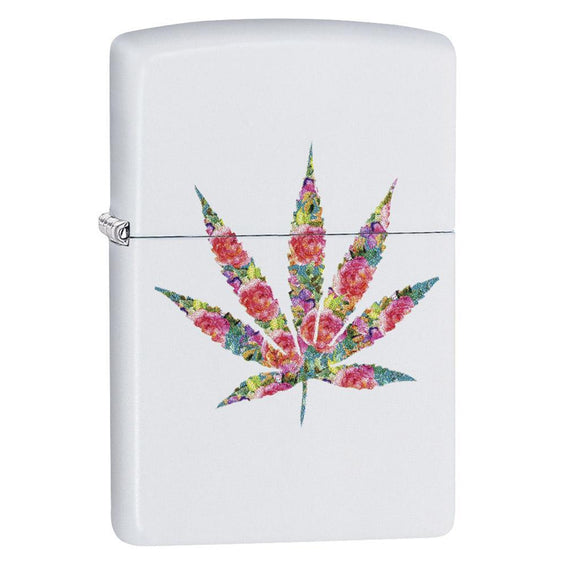 Zippo Lighter - Floral Weed White Matte