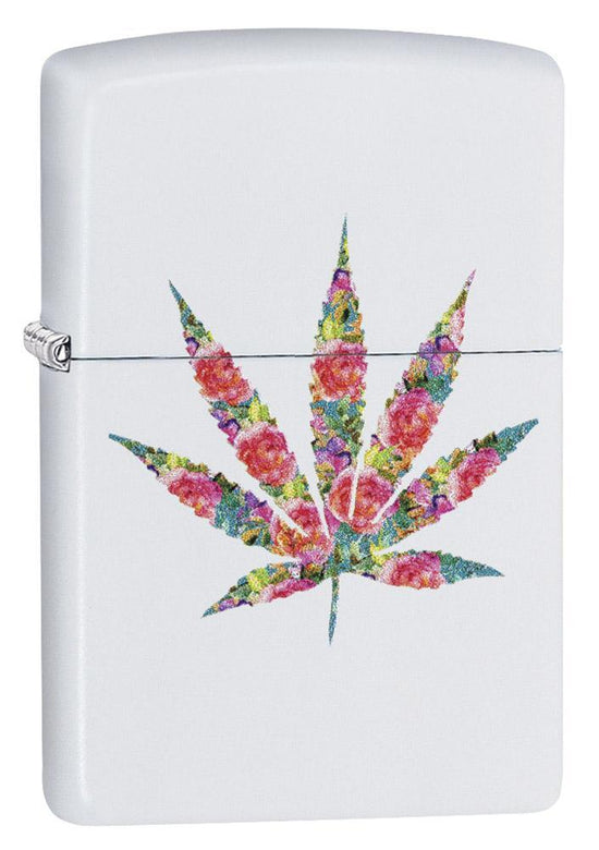 Zippo Lighter - Floral Weed White Matte