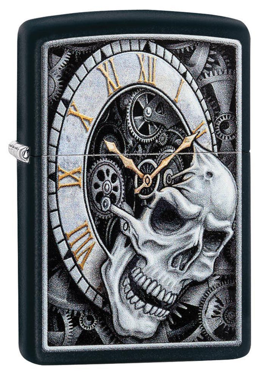 Zippo Lighter - Skull Clock Black Matte