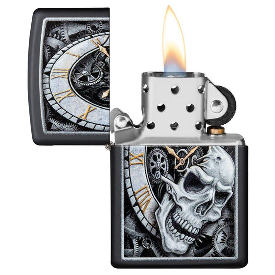 Zippo Lighter - Skull Clock Black Matte