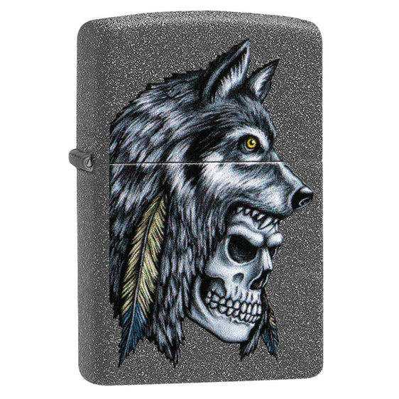 Zippo Lighter - Wolf Skull Feather Design