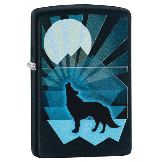 Zippo Lighter - Wolf and Moon Black Matte