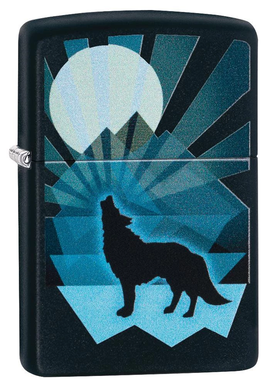 Zippo Lighter - Wolf and Moon Black Matte