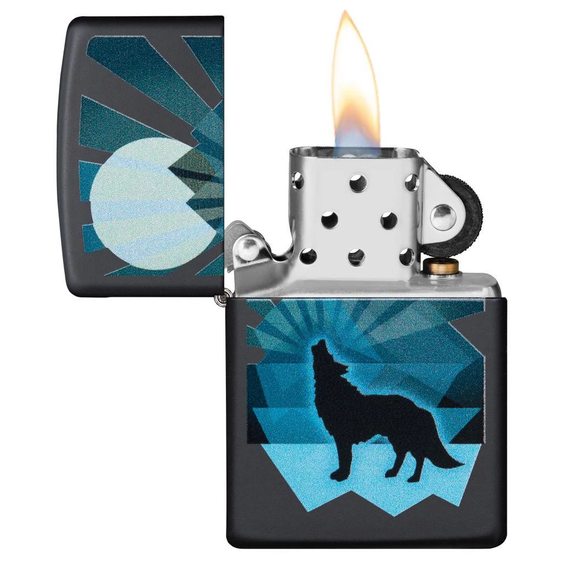 Zippo Lighter - Wolf and Moon Black Matte