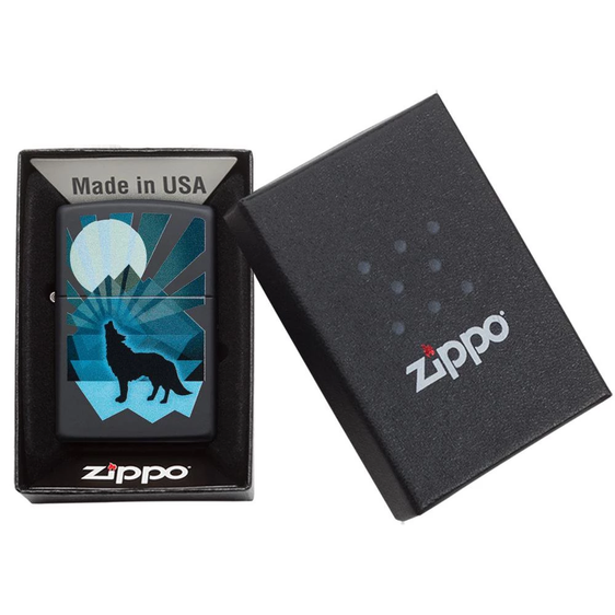Zippo Lighter - Wolf and Moon Black Matte