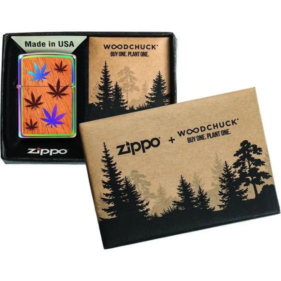 Zippo Lighter - WOODCHUCK USA Marijuana Leaves