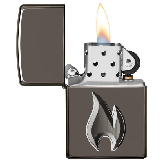Zippo Lighter - Zippo Flame Design Black Ice