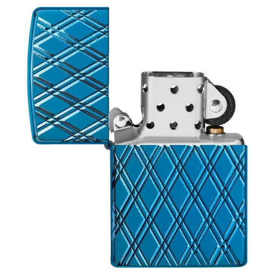 Zippo Lighter - Diamonded Carved High Polish Blue - Lighter USA
