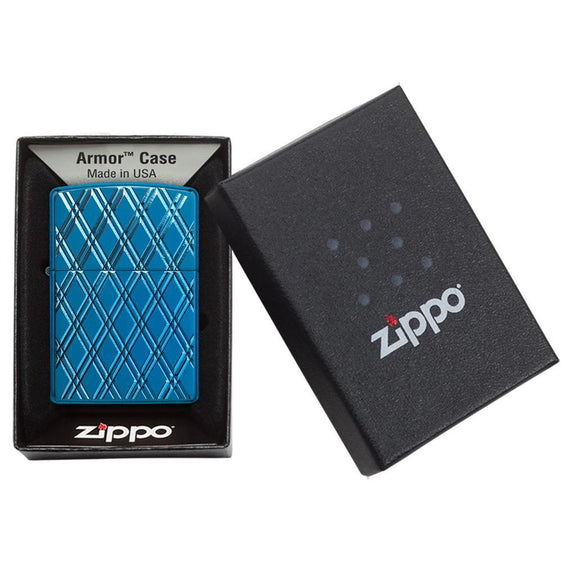 Zippo Lighter - Diamonded Carved High Polish Blue - Lighter USA