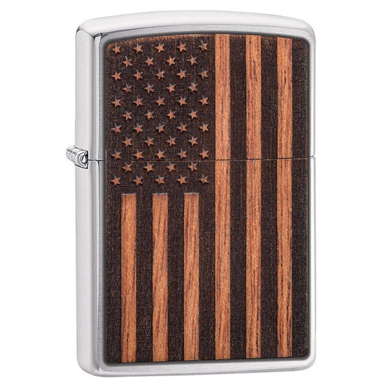 Zippo Lighter - WOODCHUCK USA American Flag Street Chrome