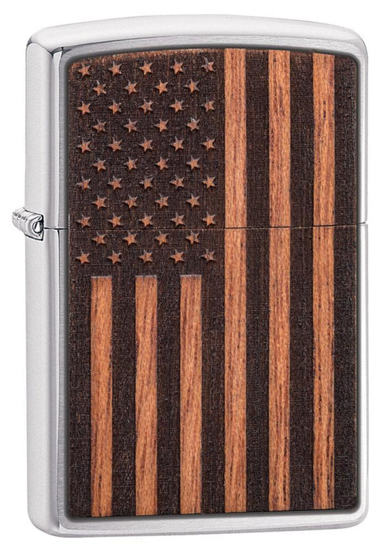 Zippo Lighter - WOODCHUCK USA American Flag Street Chrome