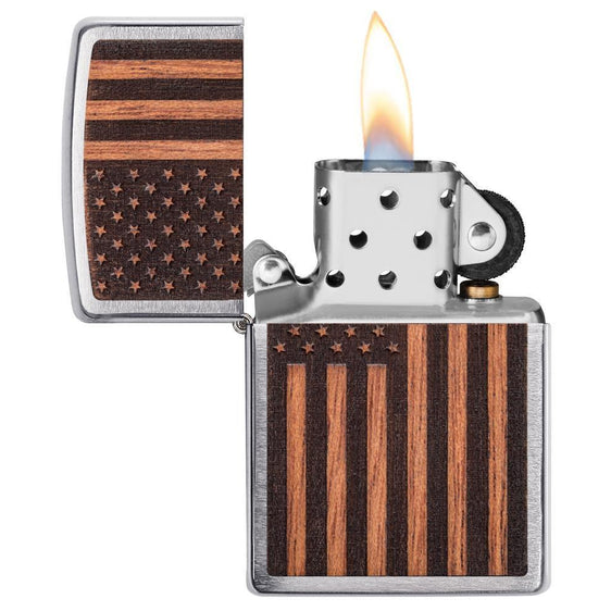 Zippo Lighter - WOODCHUCK USA American Flag Street Chrome
