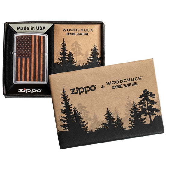 Zippo Lighter - WOODCHUCK USA American Flag Street Chrome