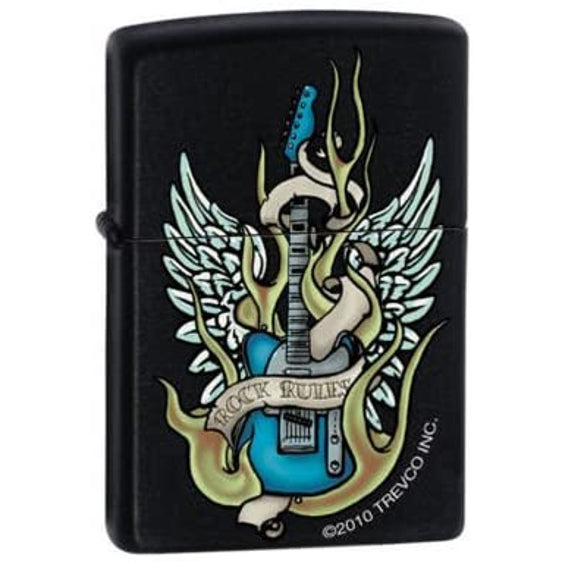 Zippo Lighter - Rock Rules Winged Guitar