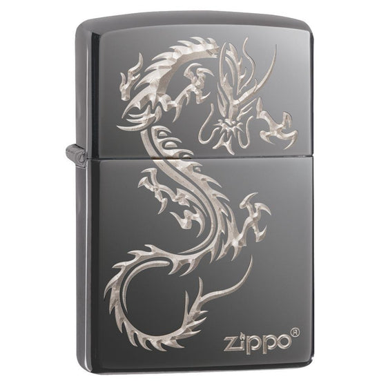 Zippo Lighter - Sharp Chinese Dragon Black Ice