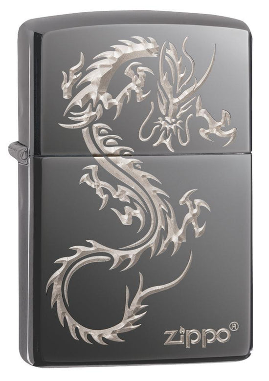 Zippo Lighter - Sharp Chinese Dragon Black Ice
