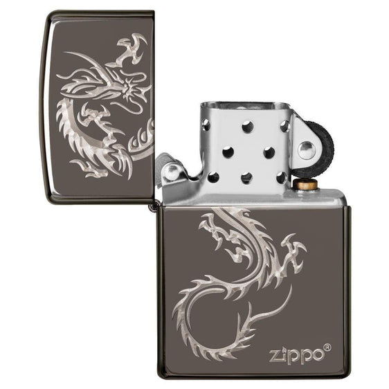 Zippo Lighter - Sharp Chinese Dragon Black Ice