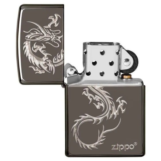 Zippo Lighter - Sharp Chinese Dragon Black Ice