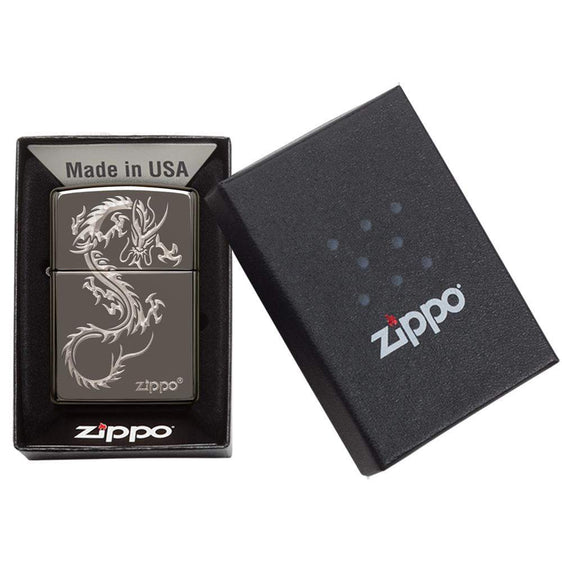 Zippo Lighter - Sharp Chinese Dragon Black Ice