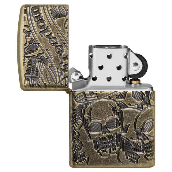 Zippo Lighter - Freedom Skull Antique Brass