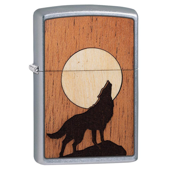 Zippo Lighter - Woodchuck Howling Wolf Street Chrome