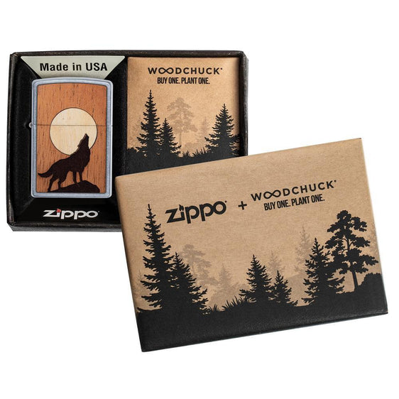Zippo Lighter - Woodchuck Howling Wolf Street Chrome