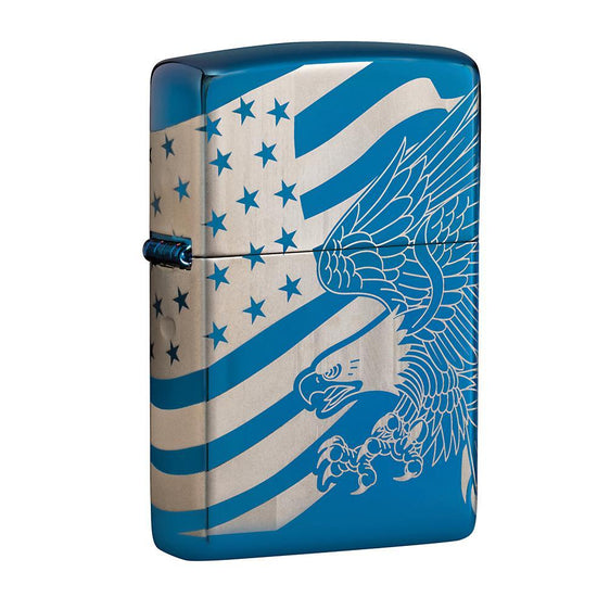 Zippo Lighter - Patriotic MultiCut High Polish Blue - Lighter USA