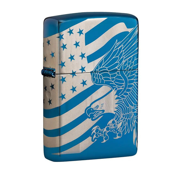 Zippo Lighter - Patriotic MultiCut High Polish Blue - Lighter USA