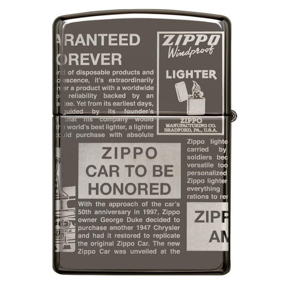 Zippo Lighter - Newsprint MultiCut Black Ice