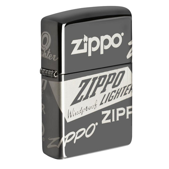 Zippo Lighter - Multi Zippo Logos Black Ice