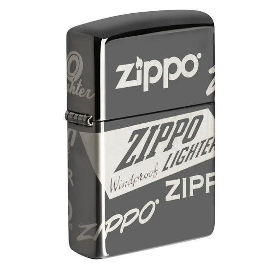 Zippo Lighter - Multi Zippo Logos Black Ice