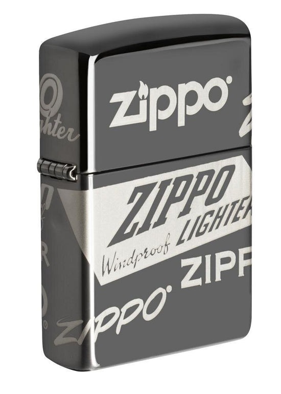 Zippo Lighter - Multi Zippo Logos Black Ice