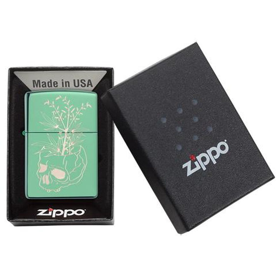Zippo Lighter - Botanical Skull Design
